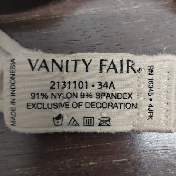 Vanity Fair Women's Size 34A Beige Floral Underwire Padded Adjustable Strap Bra - Picture 6 of 6